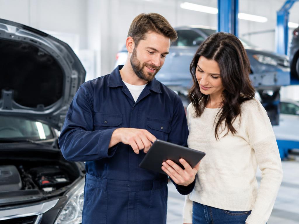 Saga Autos technician reviewing inspection findings